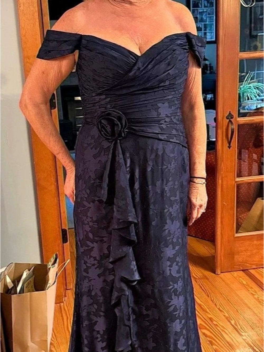 Alex Evenings Venus Style Sheath Ruched Maxi Dress in Blue Size 12 NWT